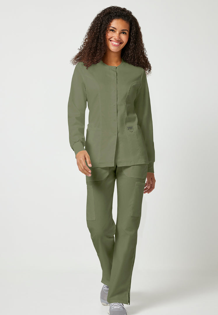 Cherokee Workwear Revolution Women's Snap Front Jacket - Olive