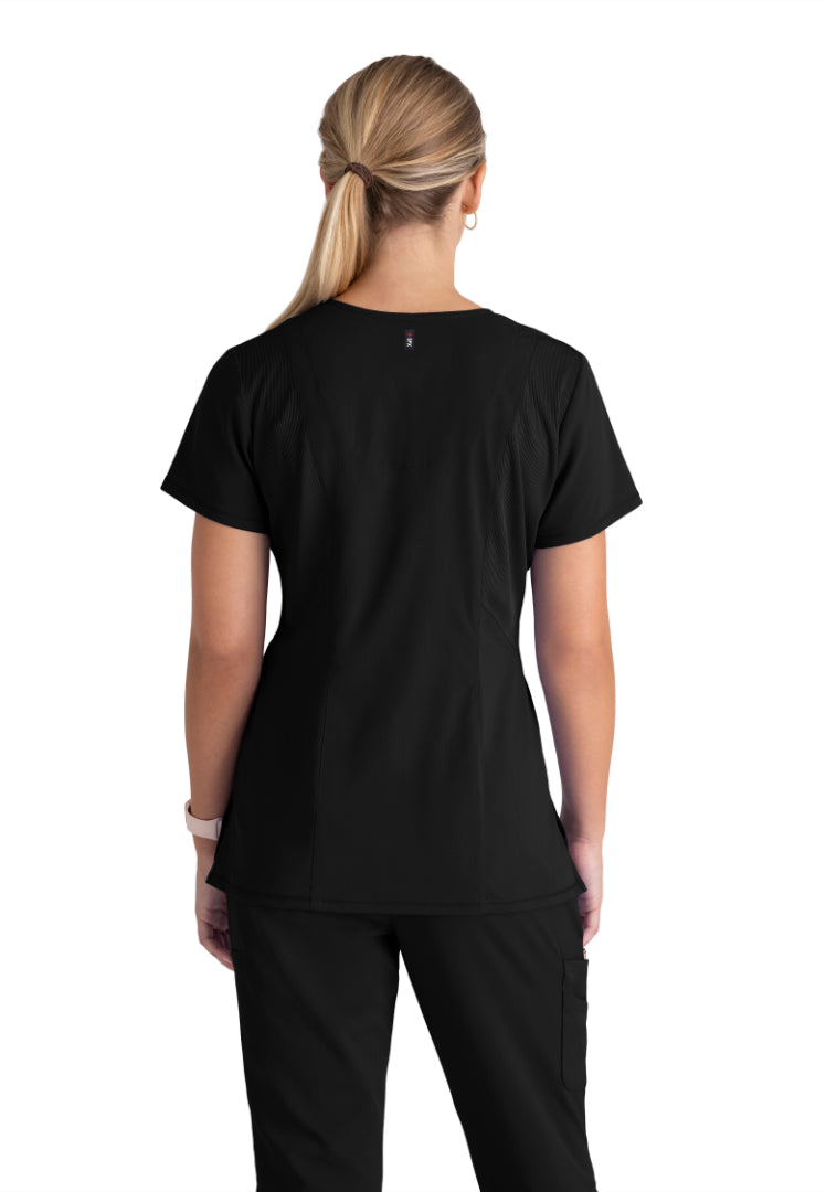 Serena 3-Pocket Ribbed Scrub Top - Black