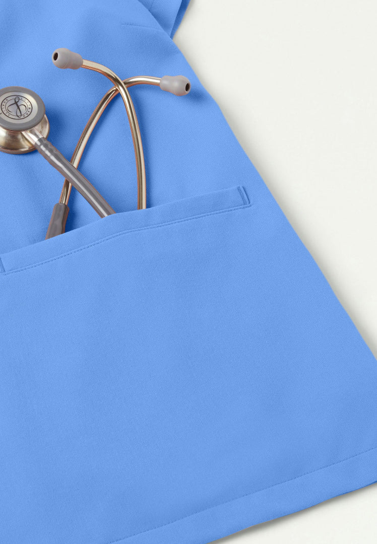 Helia Slim Notched V-Neck Scrub Top - Ciel Blue
