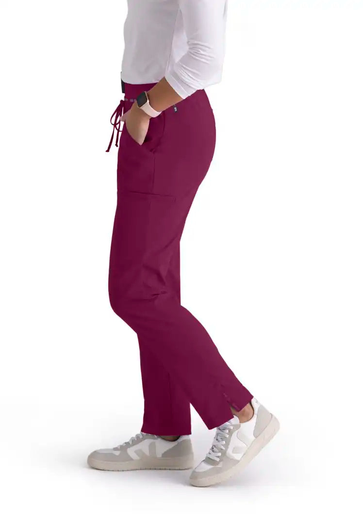 Grey's Anatomy™ Spandex Stretch "Serena" 7-Pocket Mid-Rise Tapered Leg Scrub Pant - Wine
