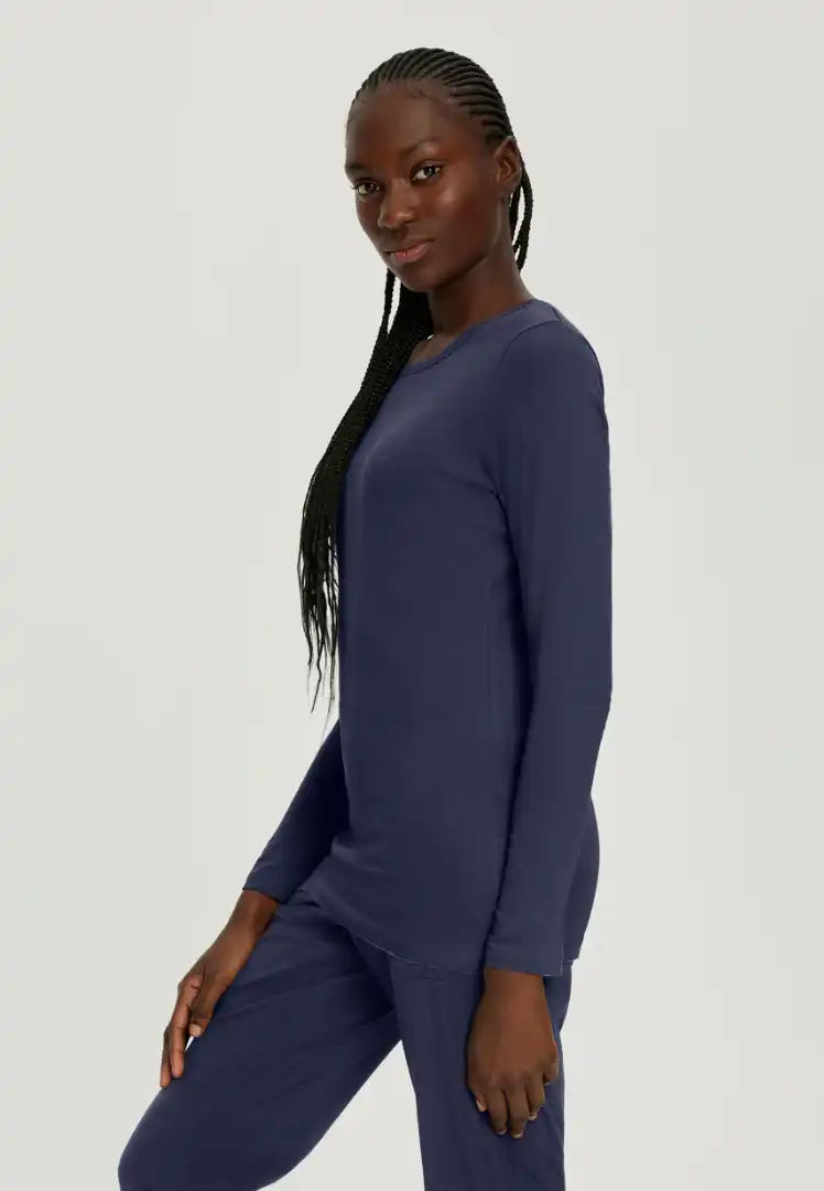 White Cross Core Women's Jersey Knit Long Sleeve Underscrub - Navy