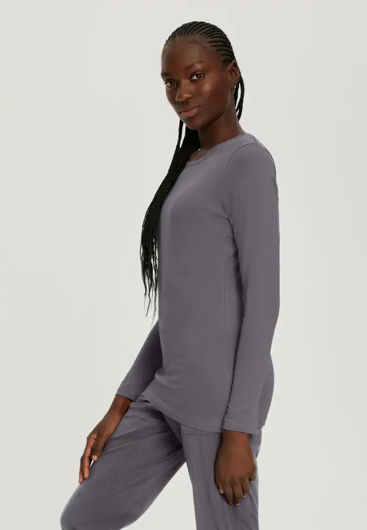 White Cross Core Women's Jersey Knit Long Sleeve Underscrub - Pewter