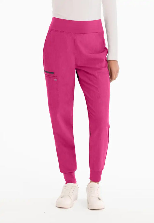 White Cross V-Tess Women's Jogger Scrub Pants - Pink Flash