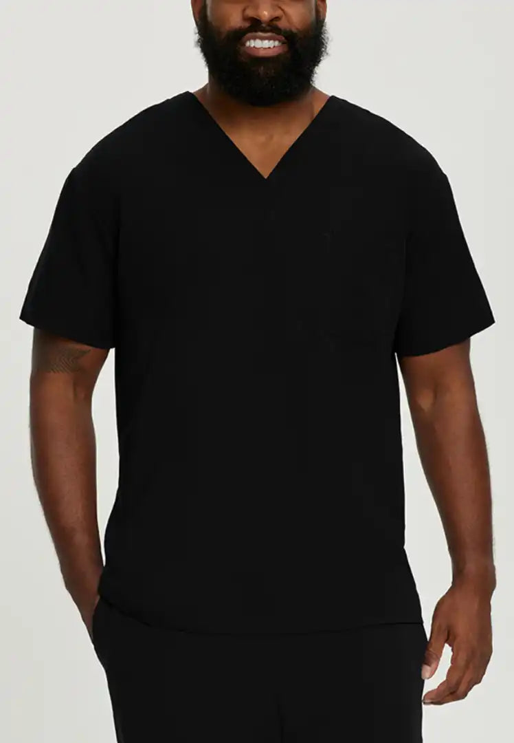 Men's 2-Pocket V-Neck Scrub Top - Black