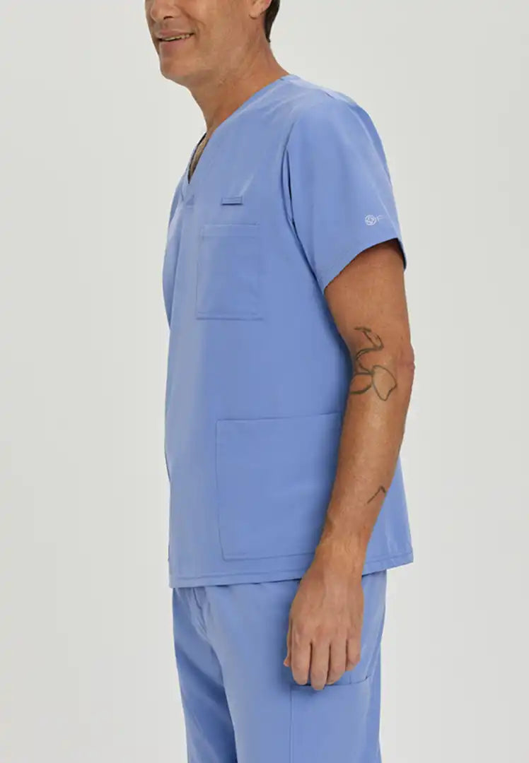 White Cross FIT Men's 3 Pocket V-Neck Scrub Top - Ciel Blue - The Uniform Store