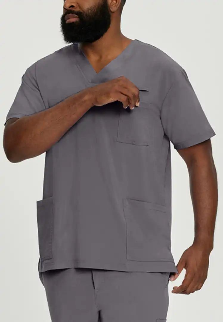White Cross FIT Men's 3 Pocket V-Neck Scrub Top - Pewter - The Uniform Store