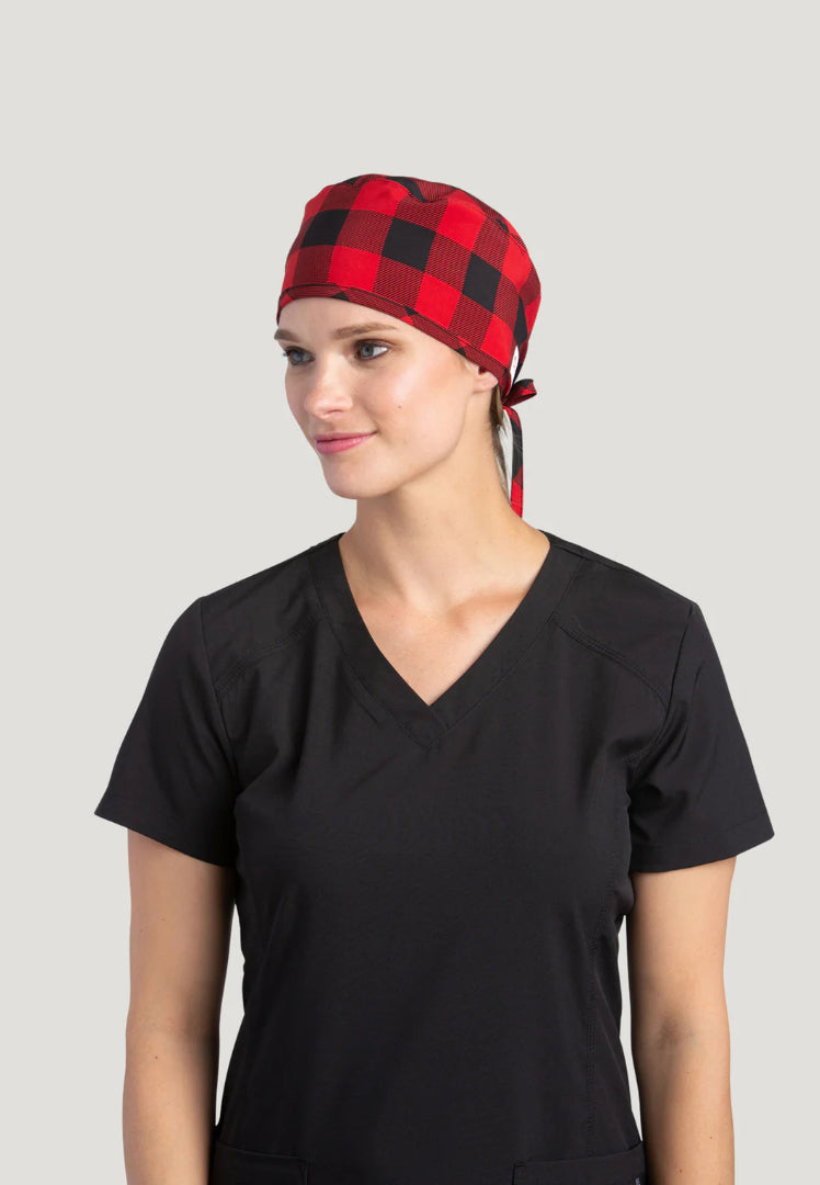 White Cross Scrub Scrub Cap - Buffalo Plaid