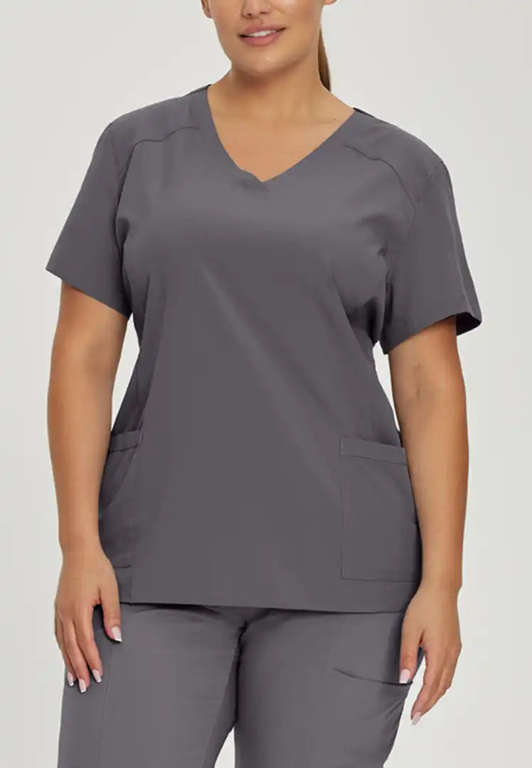 White Cross FIT Women's Quick-Dry 2 Pocket V-Neck Scrub Top - Pewter - The Uniform Store