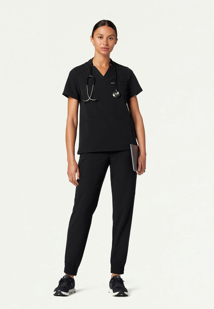 Blusa médica con cuello en V y muescas Helia - Negra
