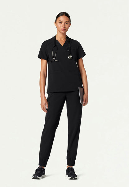 Blusa médica con cuello en V y muescas Helia - Negra
