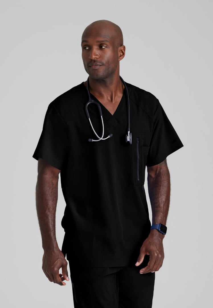 Barco One Men's Amplify 5-Pocket V-Neck Scrub Top - Black - The Uniform Store