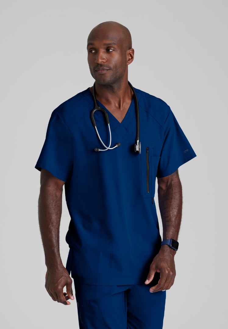 Barco One Men's Amplify 5-Pocket V-Neck Scrub Top - Indigo - The Uniform Store