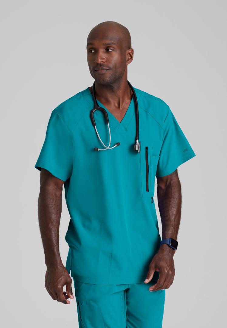 Barco One Men's Amplify 5-Pocket V-Neck Scrub Top - Teal - The Uniform Store