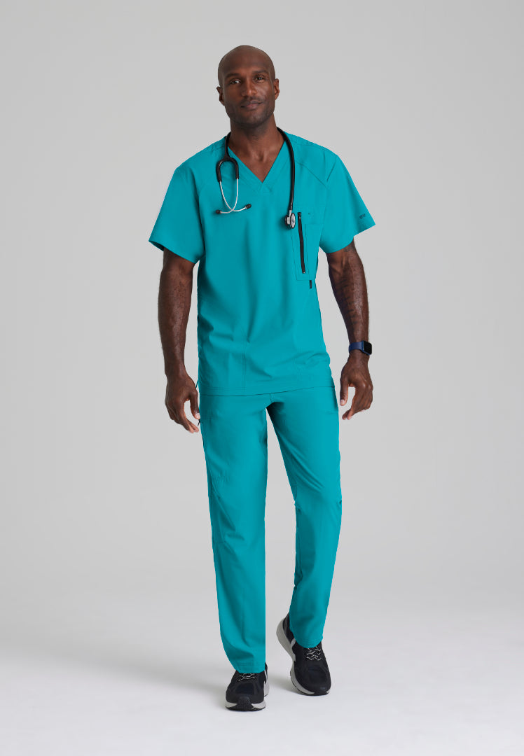 Barco One Men's Amplify 5-Pocket V-Neck Scrub Top - Teal - The Uniform Store