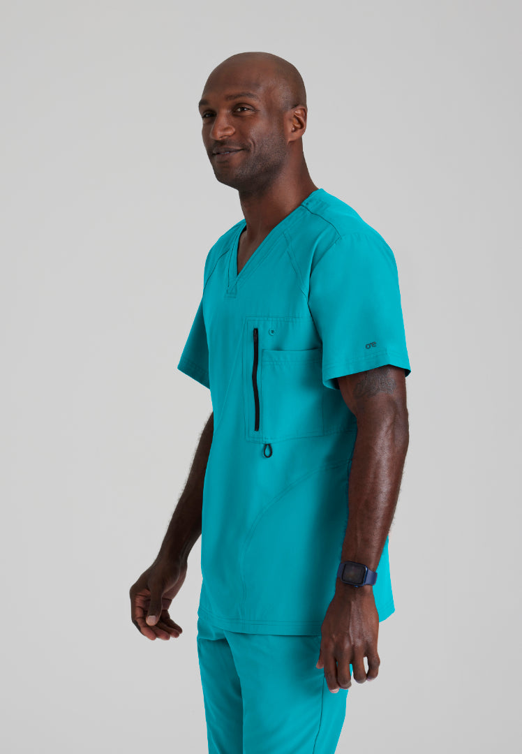 Barco One Men's Amplify 5-Pocket V-Neck Scrub Top - Teal - The Uniform Store