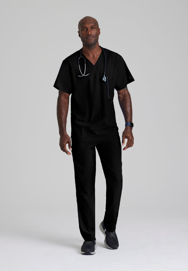 Barco One Men's Amplify 5-Pocket V-Neck Scrub Top - Black - The Uniform Store