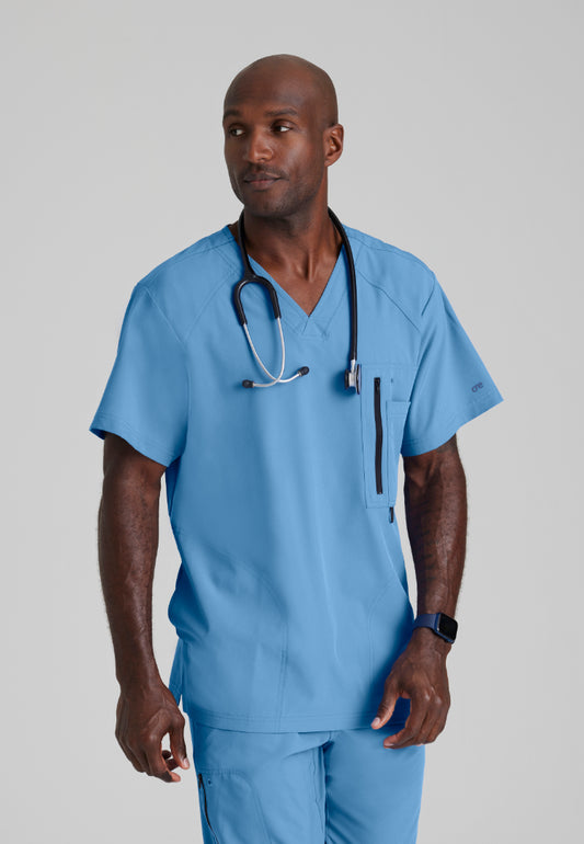 Barco One Men's Amplify 5-Pocket V-Neck Scrub Top - Ciel Blue - The Uniform Store