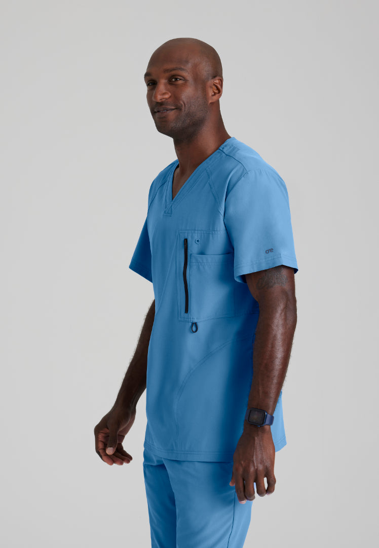 Barco One Men's Amplify 5-Pocket V-Neck Scrub Top - Ciel Blue - The Uniform Store