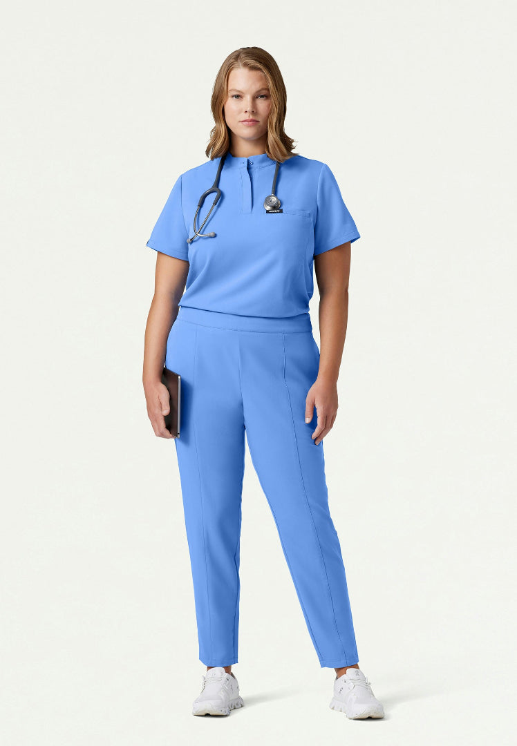 Savi Tuck-In Stand-Collar Scrub Top - Ciel Blue