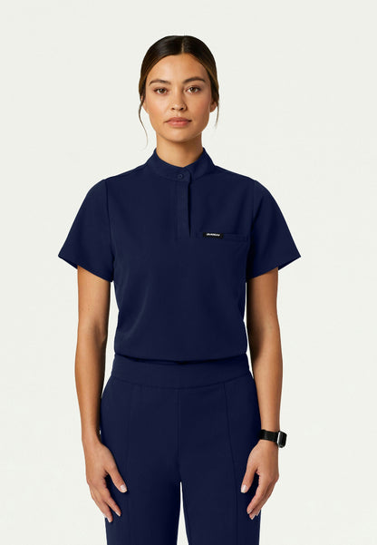 Savi Tuck-In Stand-Collar Scrub Top - Midnight Navy