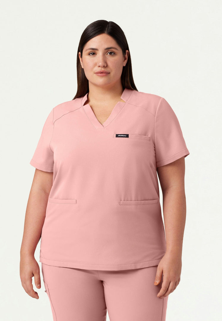 Helia Notched V-Neck Scrub Top - Mauve