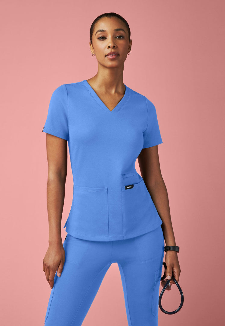 Kass Slim 4-Pocket UltraSOFT Scrub Top - Ciel Blue