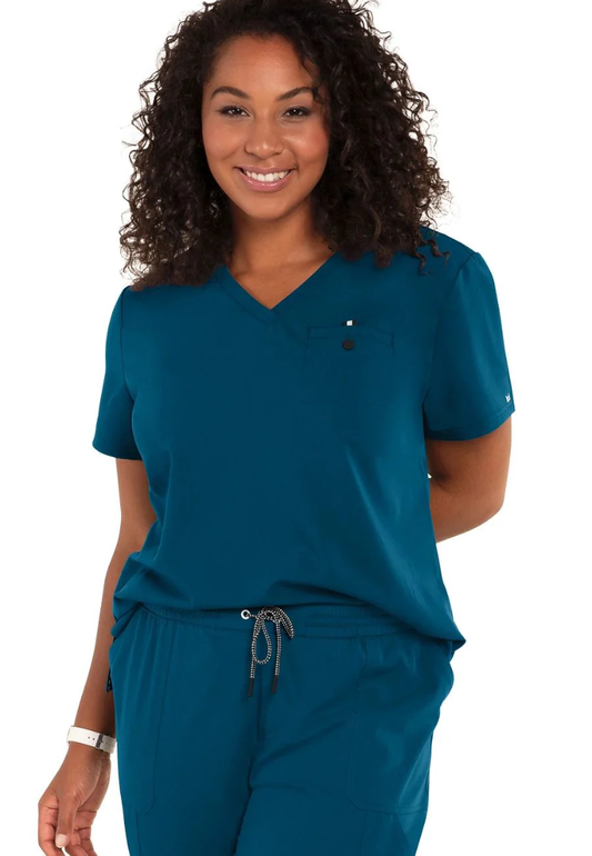 Koi Next Gen Women's 1-Pocket Tuck-In Scrub Top - Caribbean Blue