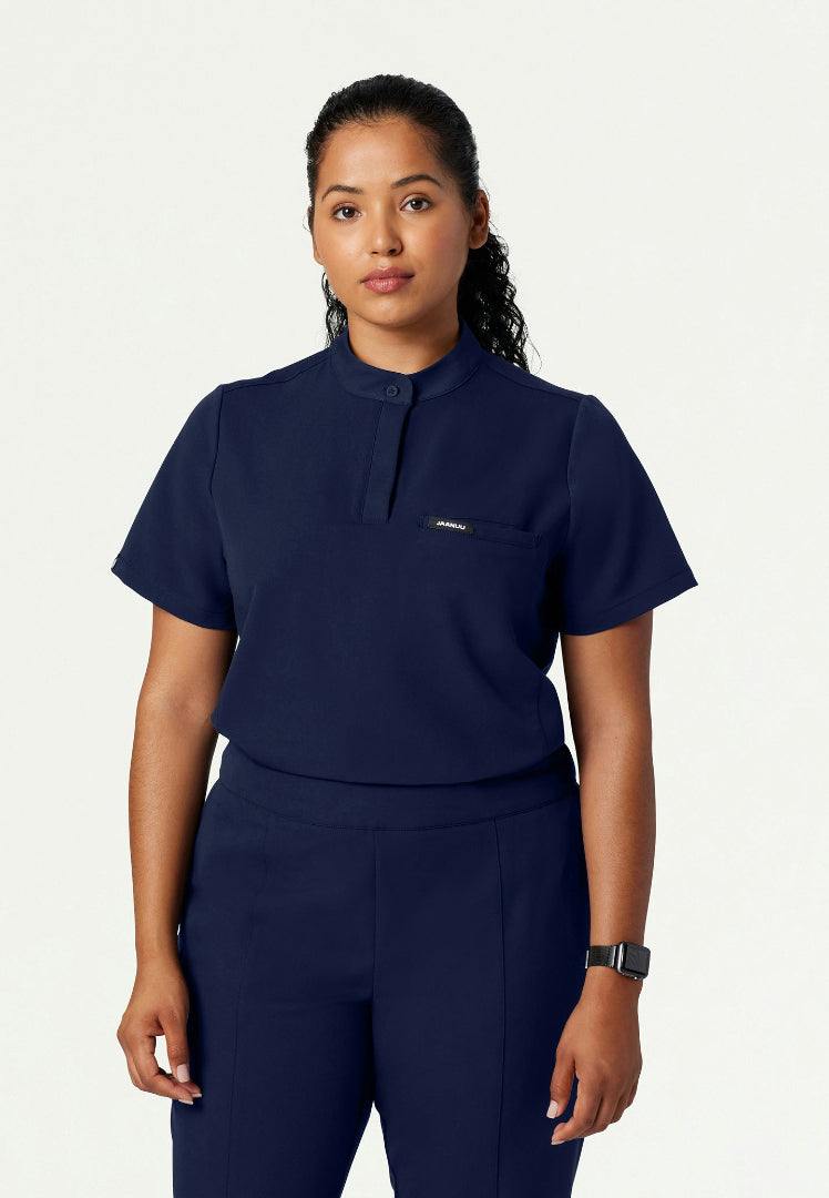 Savi Tuck-In Stand-Collar Scrub Top - Midnight Navy