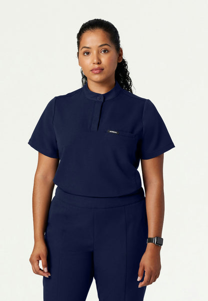 Savi Tuck-In Stand-Collar Scrub Top - Midnight Navy