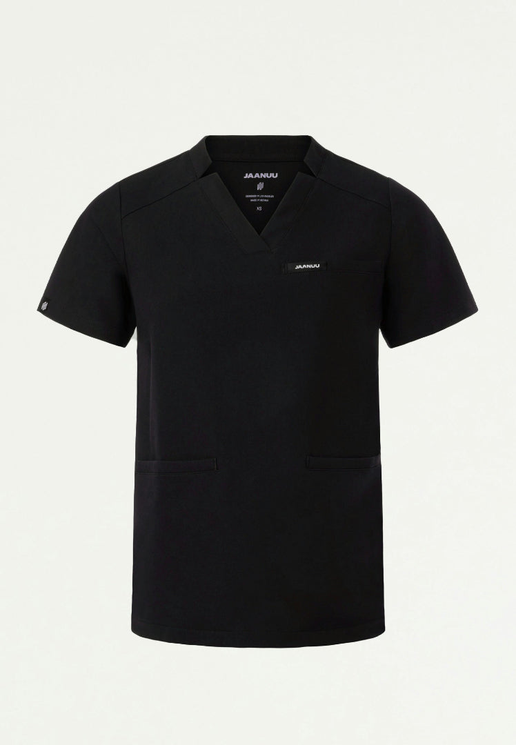 Blusa médica con cuello en V y muescas Helia - Negra