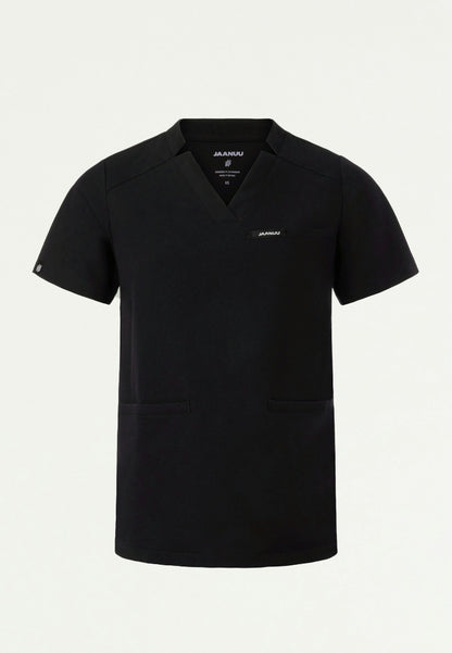 Blusa médica con cuello en V y muescas Helia - Negra