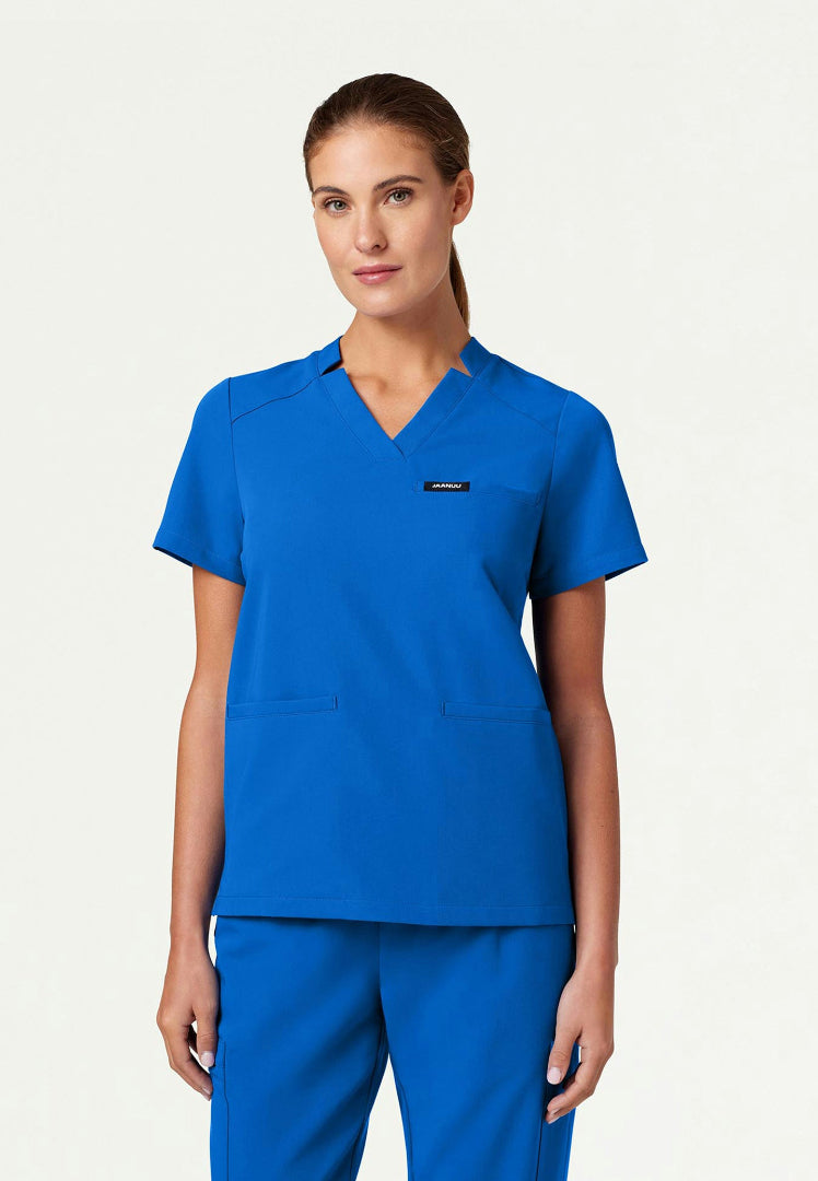 Blusa médica con cuello en V y muescas Helia - Azul rey