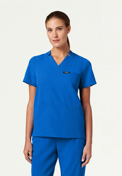 Blusa médica con cuello en V y muescas Helia - Azul rey