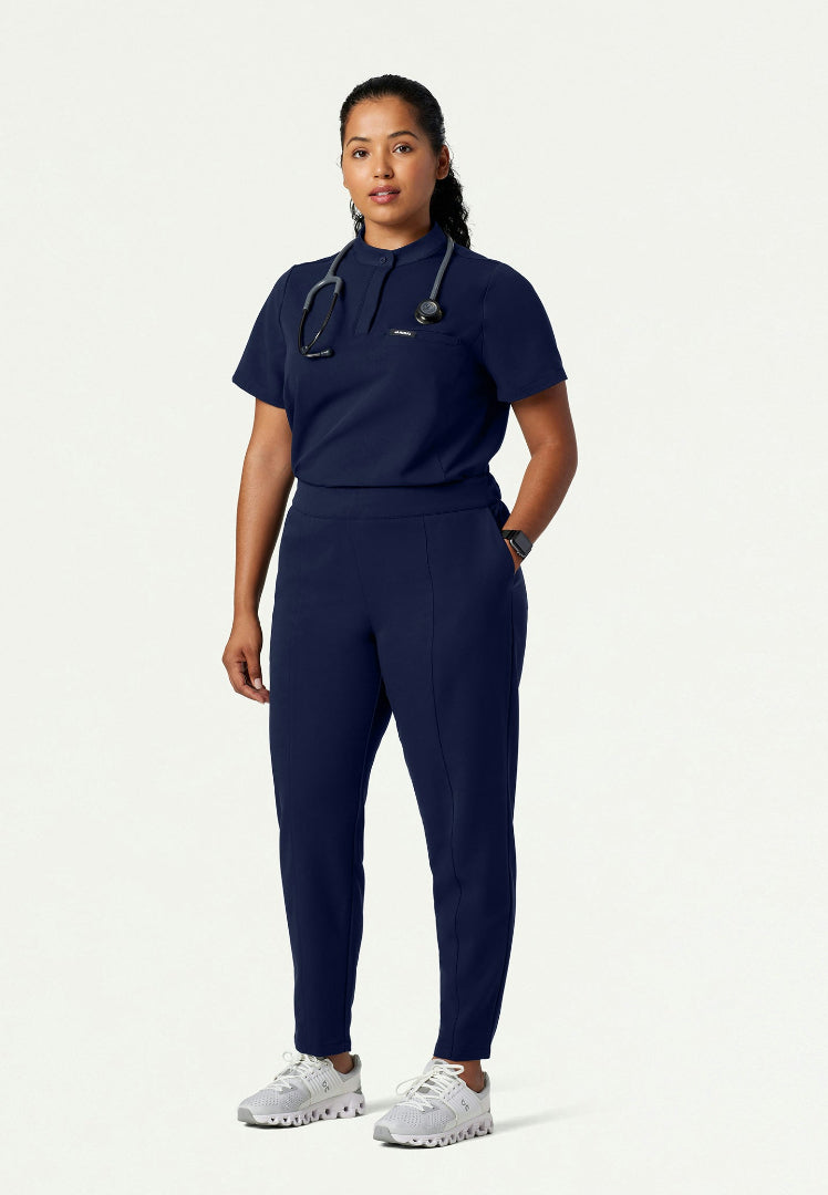 Savi Tuck-In Stand-Collar Scrub Top - Midnight Navy