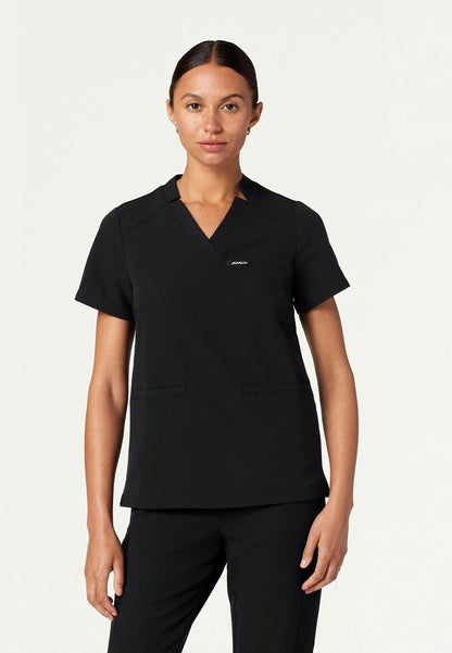 Blusa médica con cuello en V y muescas Helia - Negra