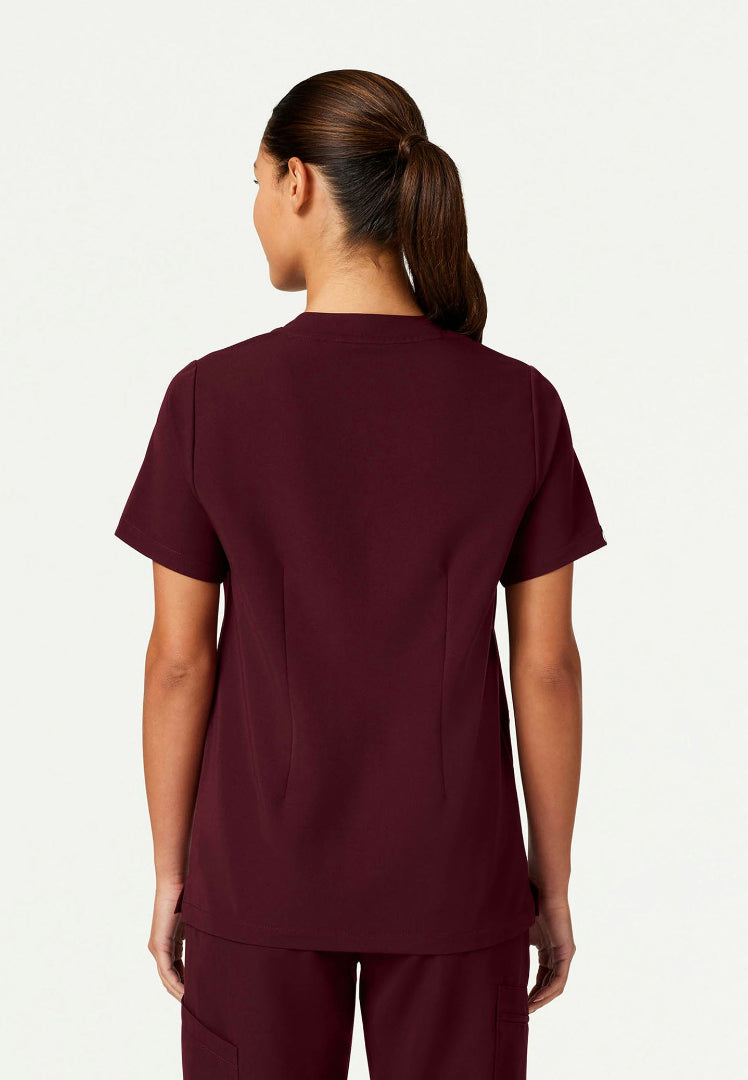 Helia Notched V-Neck Scrub Top - Burgundy