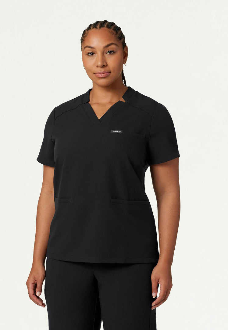 Blusa médica con cuello en V y muescas Helia - Negra