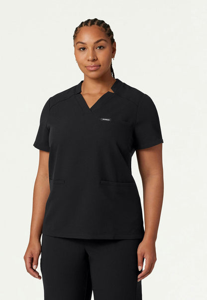 Blusa médica con cuello en V y muescas Helia - Negra