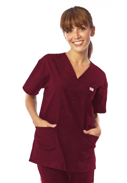 Uniformes Professional Choice - Blusa médica unisex con cuello en V 221 - Borgoña
