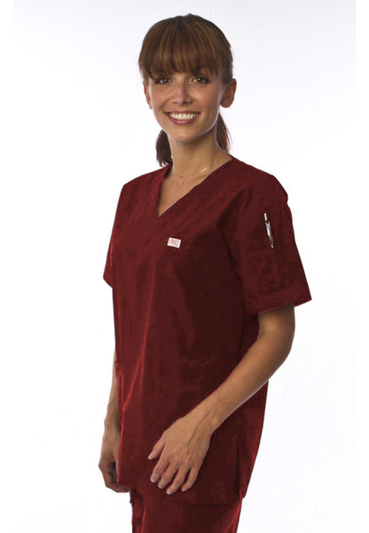 Uniformes Professional Choice - Blusa médica unisex con cuello en V 221 - Borgoña