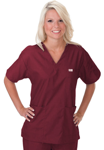 Uniformes Professional Choice - Blusa médica unisex con cuello en V 221 - Borgoña