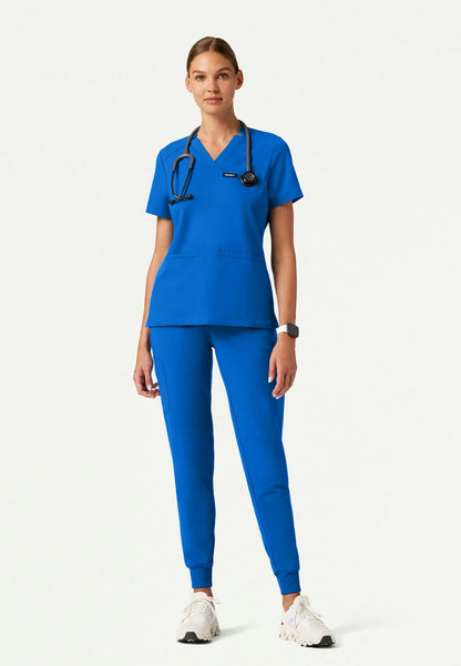 Blusa médica Helia Slim con cuello en V y muescas - Azul rey