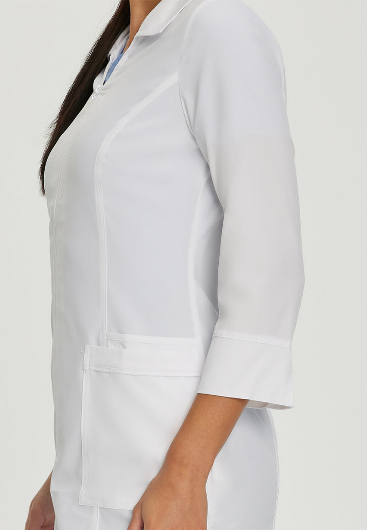 White Cross 2417 lab coat side view worn by a person on a light gray background