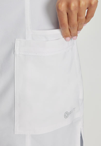 White Cross 2417 lab coat dual pocket detail view with a brand logo on a plain background