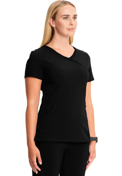 Cherokee Mock Wrap Scrub Top - Black