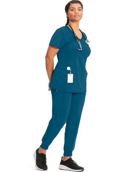 Cherokee Mock Wrap Scrub Top - Caribbean