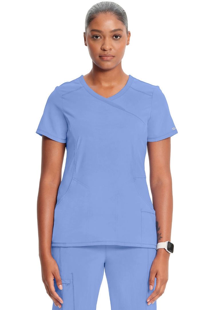 Cherokee Mock Wrap Scrub Top - Ciel Blue