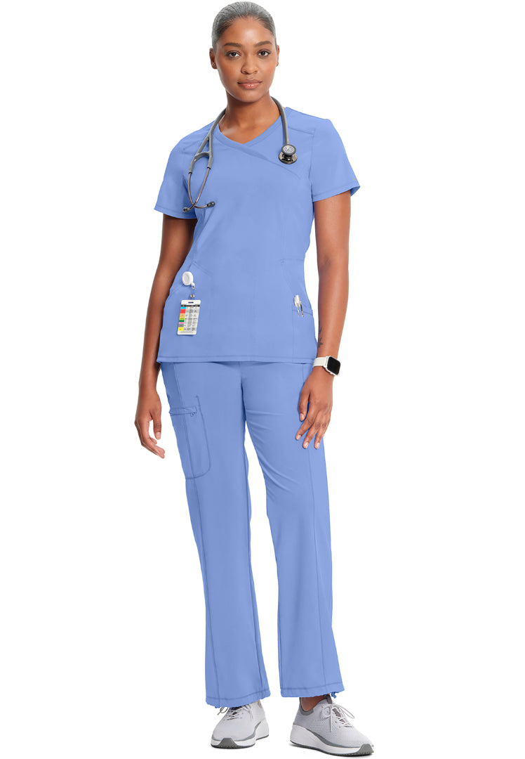 Cherokee Mock Wrap Scrub Top - Ciel Blue