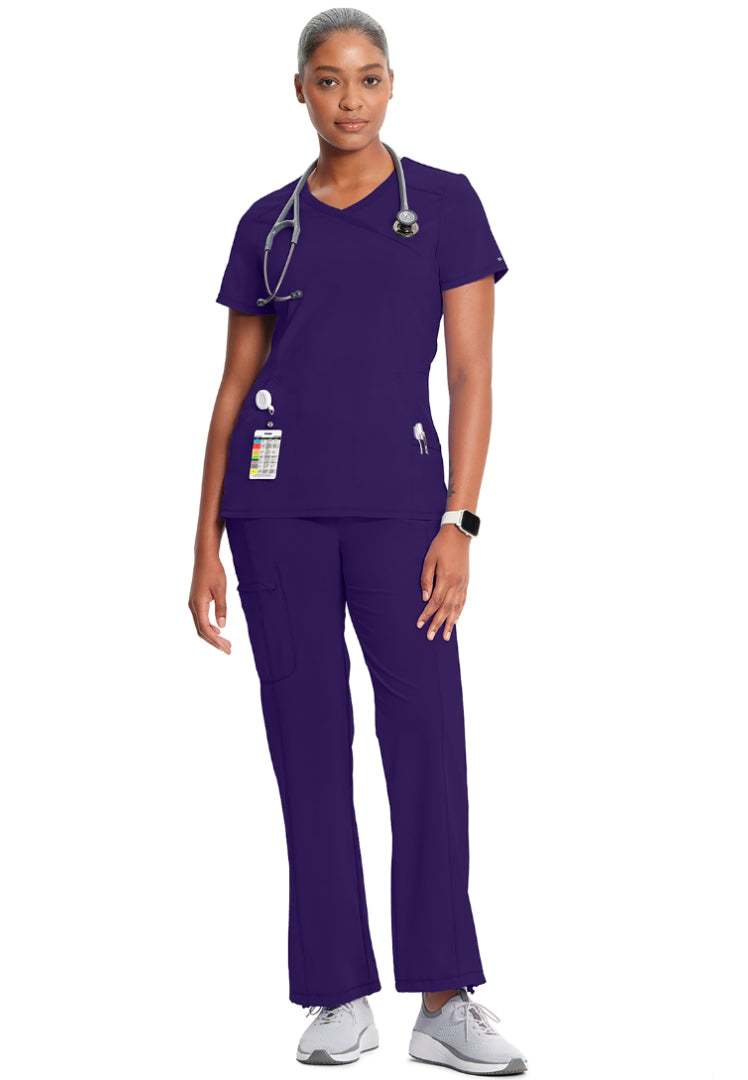 Cherokee Mock Wrap Scrub Top - Grape