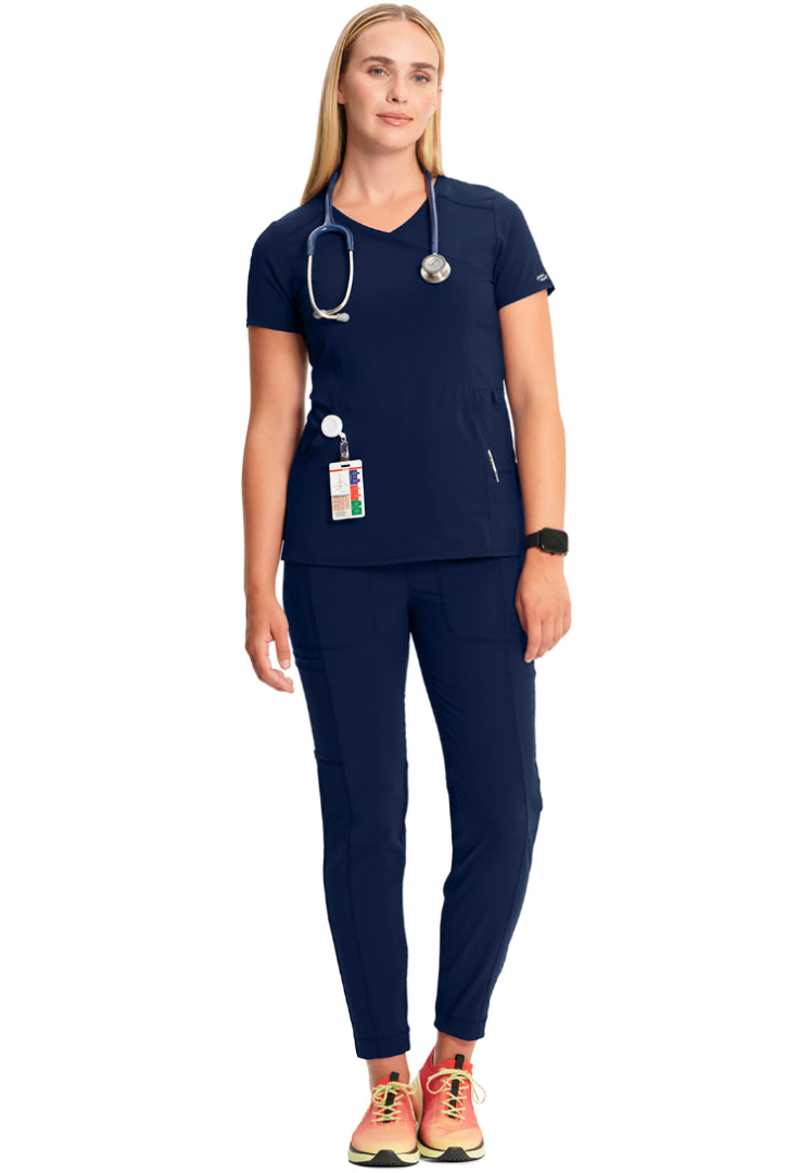 Cherokee Mock Wrap Scrub Top - Navy